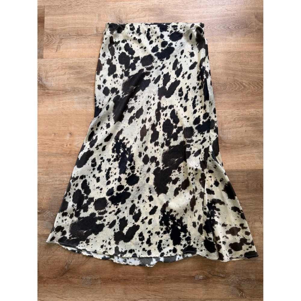 Zara Beige and Brown Cow Print Midi Skirt XS Animal Print Contemporary - Picture 3 of 5